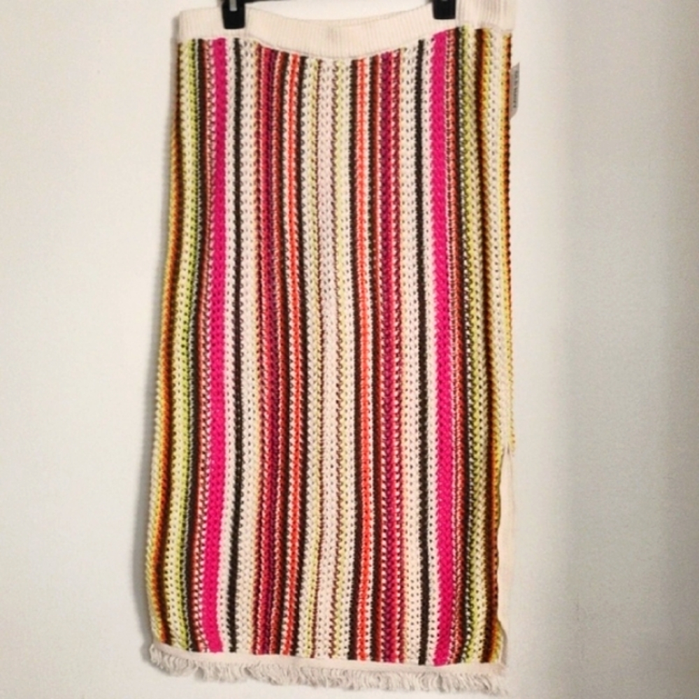 NWT Old Navy Multi-Stripe Crochet Open-Stitch Midi Skirt